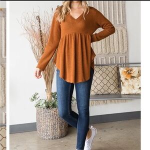 Solid Waffle Babydoll Top